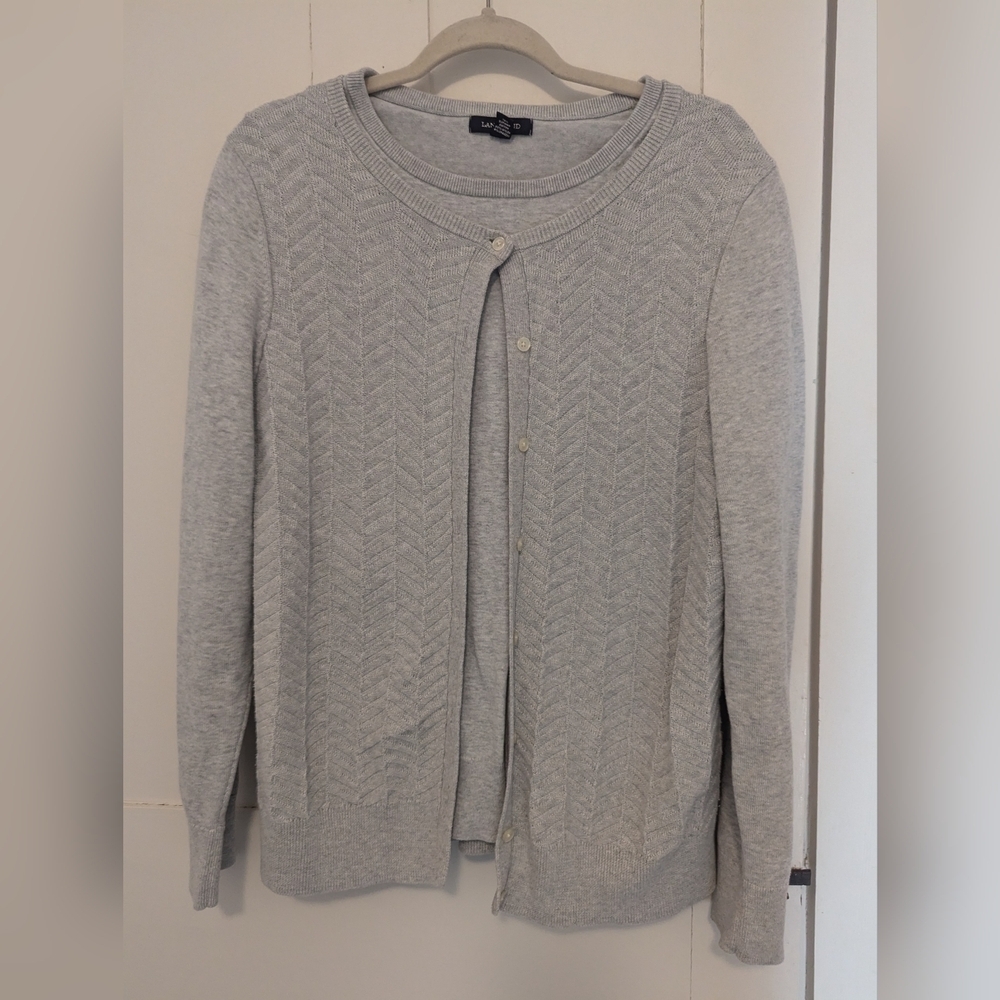 Lands End 18W Gray Knit Cardigan Sweater Set 2 piece Cotton All seasons